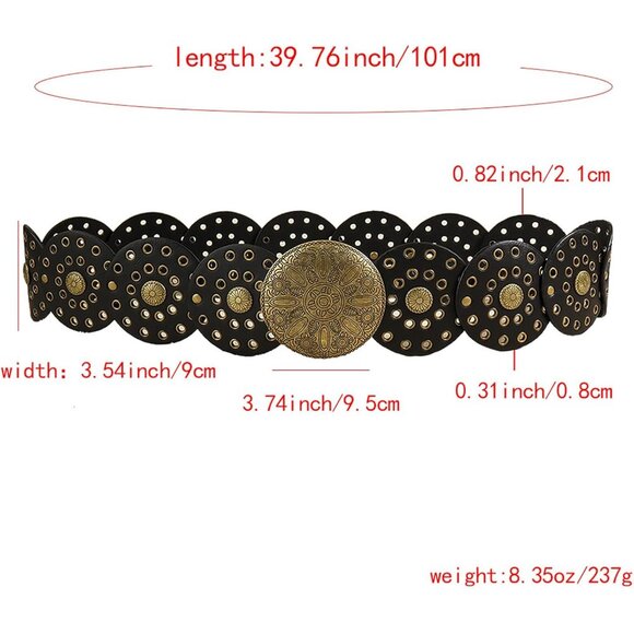 Y2k Wide Boho Disc Belt for Women Vintage Concho Leather Disk Belts Western Wais - Picture 2 of 7